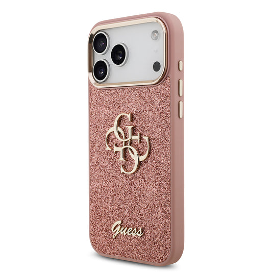 iPhone 17 Pro Max Kılıf Guess Orjinal Lisanslı 4G Büyük Metal Kamera Çerçeveli ve Logolu Glitter Kapak