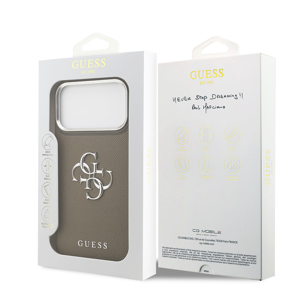 iPhone 17 Pro Max Kılıf Guess Orjinal Lisanslı Grained 4G Metal Büyük Logolu Kapak