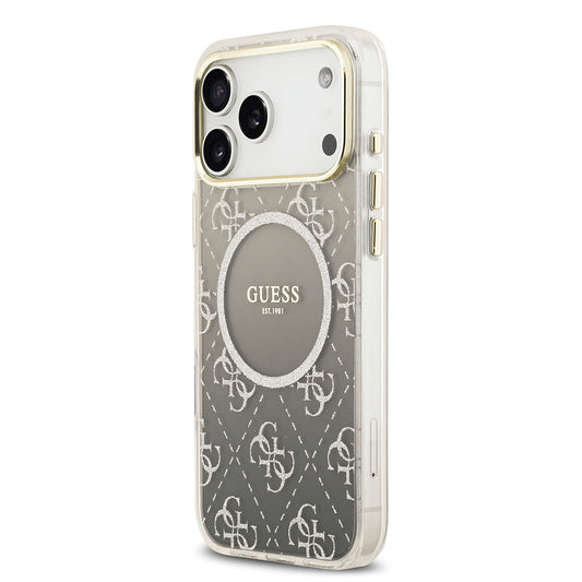 Apple iPhone 17 Pro Max Kılıf Guess Orjinal Lisanslı M-safe Şarj Özellikli 4G Desenli Simli Silikon Kapak