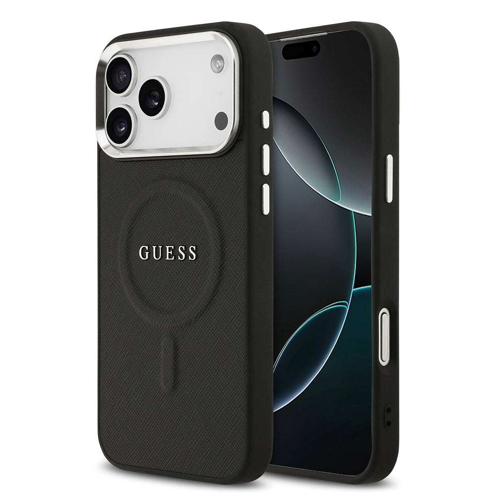 iPhone 17 Pro Max Kılıf Guess Orjinal Lisanslı M-safe Şarj Özellikli Klasik Yazı Logolu PU Deri Kapak