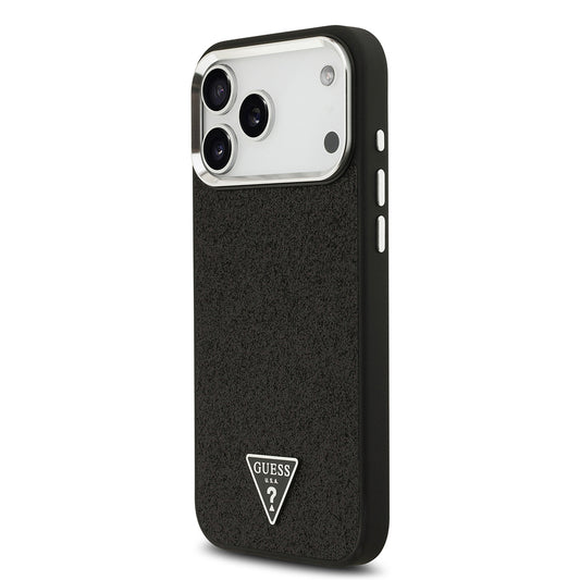 Apple iPhone 17 Pro Max Kılıf Guess Orjinal Lisanslı M-safe Şarj Özellikli Metal Kamera Çerçeveli Üçgen Logolu Glitter Kapak