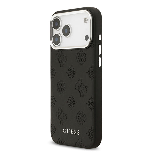 iPhone 17 Pro Max Kılıf Guess Orjinal Lisanslı M-safe Şarj Özellikli Sıcak Baskılı Klasik Yazı Logolu PU Deri Peony Kapak
