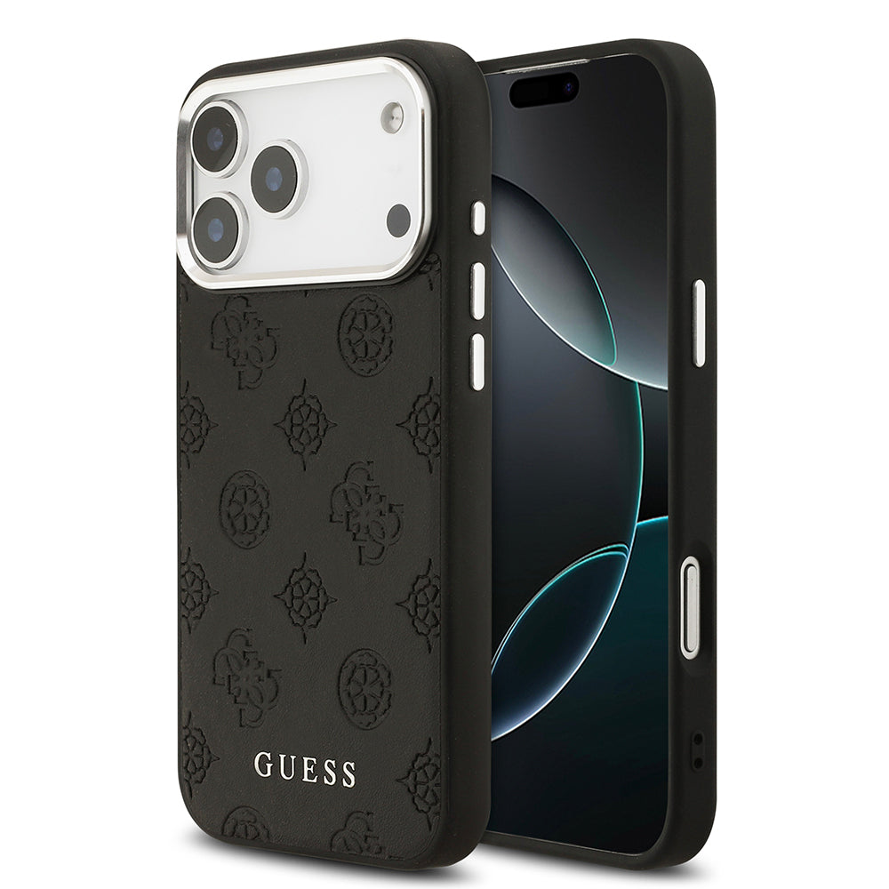 iPhone 17 Pro Max Kılıf Guess Orjinal Lisanslı M-safe Şarj Özellikli Sıcak Baskılı Klasik Yazı Logolu PU Deri Peony Kapak