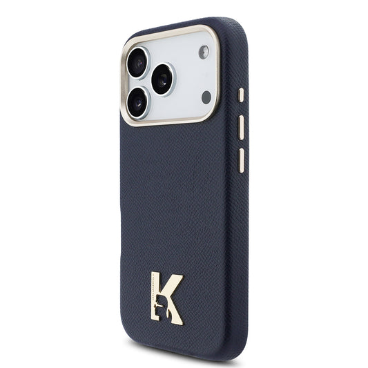 Apple iPhone 17 Pro Max Kılıf Karl Lagerfeld Orjinal Lisanslı M-safe Şarj Özellikli Gold Kamera Çerçeveli KHEAD Metal Logolu PU Deri Kapak