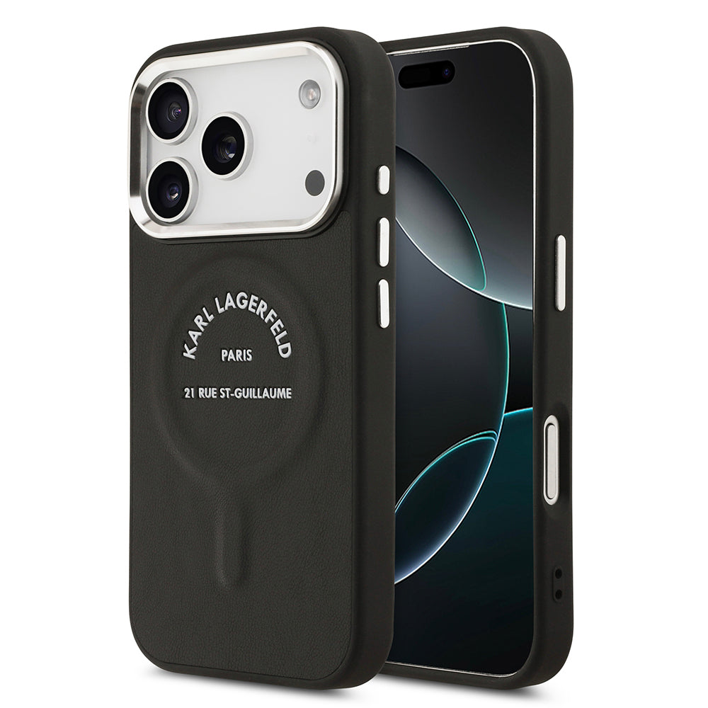 iPhone 17 Pro Max Kılıf Karl Lagerfeld Orjinal Lisanslı M-safe Şarj Özellikli Metal Kamera ve Buton Tasarımlı Paris RSG PU Deri Kapak
