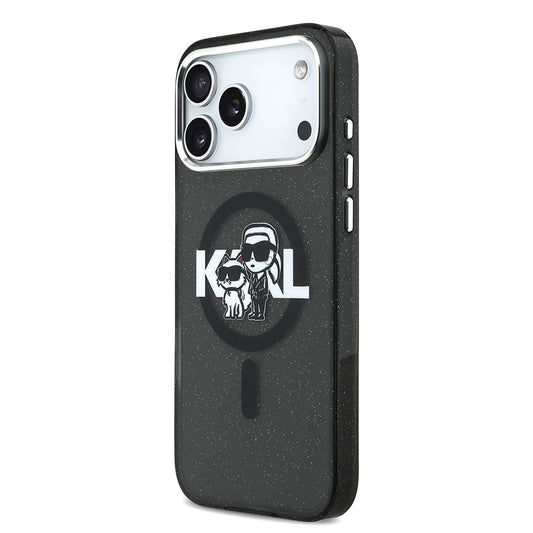 iPhone 17 Pro Max Kılıf Karl Lagerfeld Orjinal Lisanslı Parlayan Simli Karl & Choupette Sketch Logo Kapak