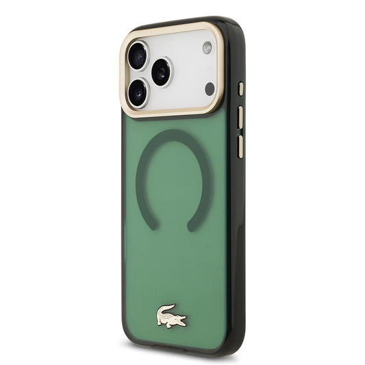 iPhone 17 Pro Max Kılıf Lacoste Orjinal Lisanslı M-safe Şarj Özellikli Gold Timsah Logolu Buzlu Kapak