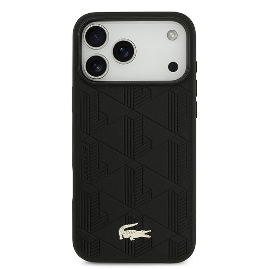 iPhone 17 Pro Max Kılıf Lacoste Orjinal Lisanslı M-safe Şarj Özellikli PU Deri Tasarımlı Karışık Monogram Desenli Kapak