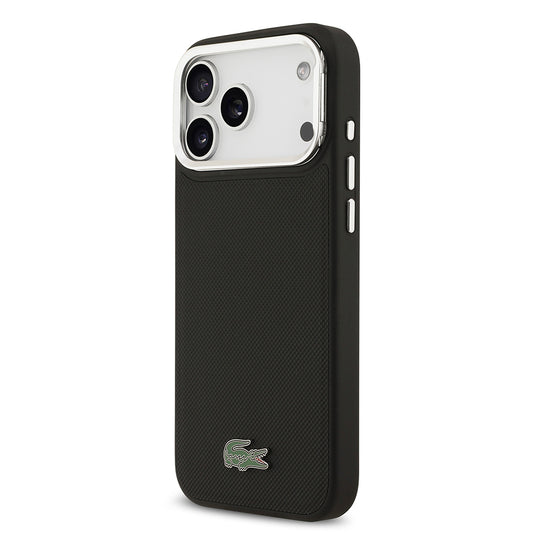 iPhone 17 Pro Max Kılıf Lacoste Orjinal Lisanslı M-safe Şarj Özellikli PU Pike Desenli Standlı Metal Logolu Kapak