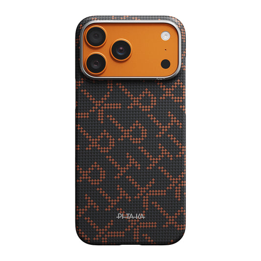 Apple iPhone 17 Pro Max Kılıf M-safe Şarj Özellikli Aramid Fiber Pitaka Tactile Woven Monogram Serisi Kapak