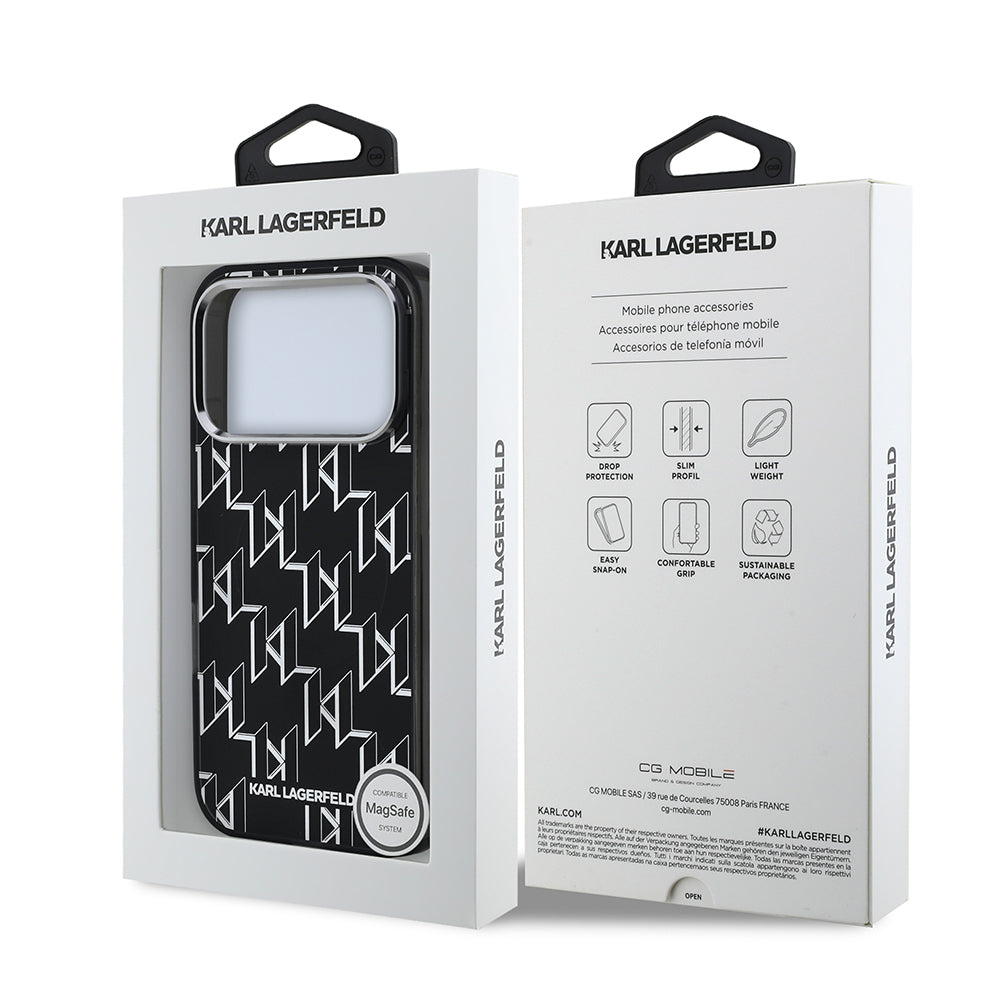iPhone 17 Pro Max Kılıf Orjinal Lisanslı M-safe Şarj Özellikli Karl Lagerfeld IML Baskılı Monogram Dizayn Kapak