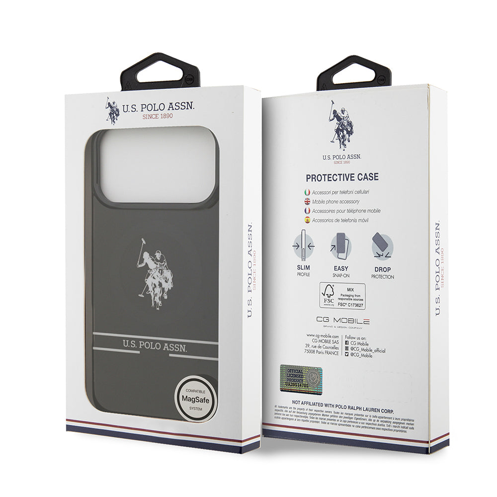 iPhone 17 Pro Max Kılıf U.S. Polo Assn. Orjinal Lisanslı M-safe Şarj Özellikli IML Double Horse Stripe Logolu Kapak