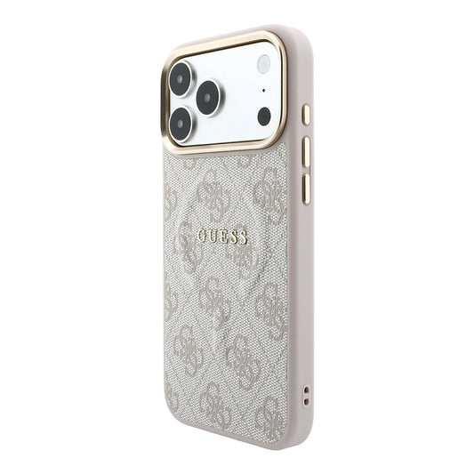 Apple iPhone 18 Pro Kılıf Guess Orjinal Lisanslı M-safe Şarj Özellikli Metal Kamera Çerçeveli C-Magnet 4G Desenli Yazı Logolu Kapak