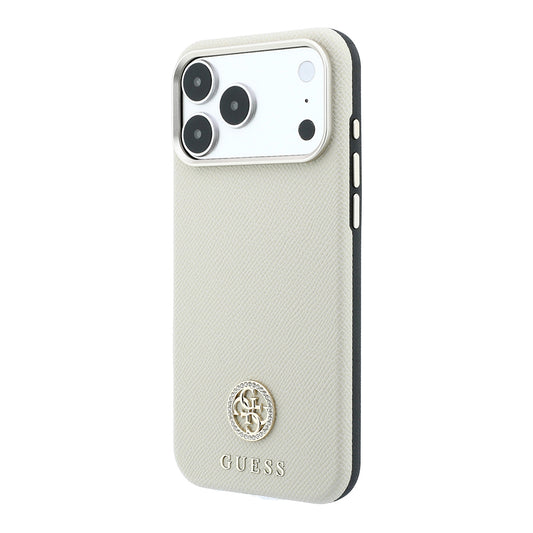 Apple iPhone 18 Pro Max Kılıf Guess Orjinal Lisanslı M-safe Şarj Özellikli PU Taşlı Metal 4G ve Yazı Logolu Kapak