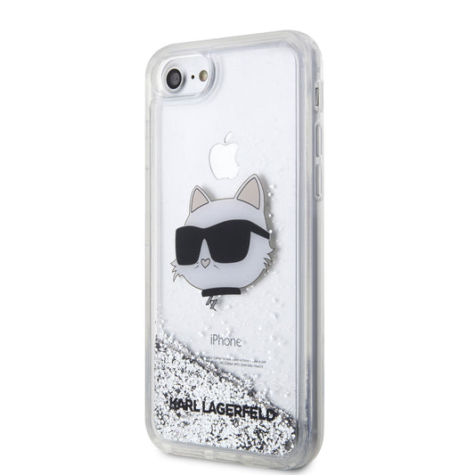 iPhone SE 2020 Kılıf Karl Lagerfeld Sıvılı Simli Choupette Head Dizayn Kapak