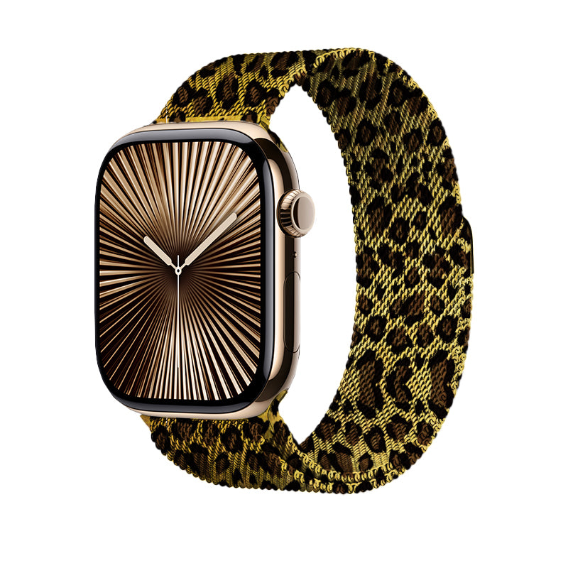 Apple Watch 42mm Zore KRD-01 Leopar Desenli Metal Kordon