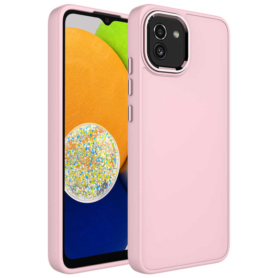 Galaxy A03 Kılıf Metal Çerçeve ve Buton Tasarımlı Silikon Zore Luna Kapak