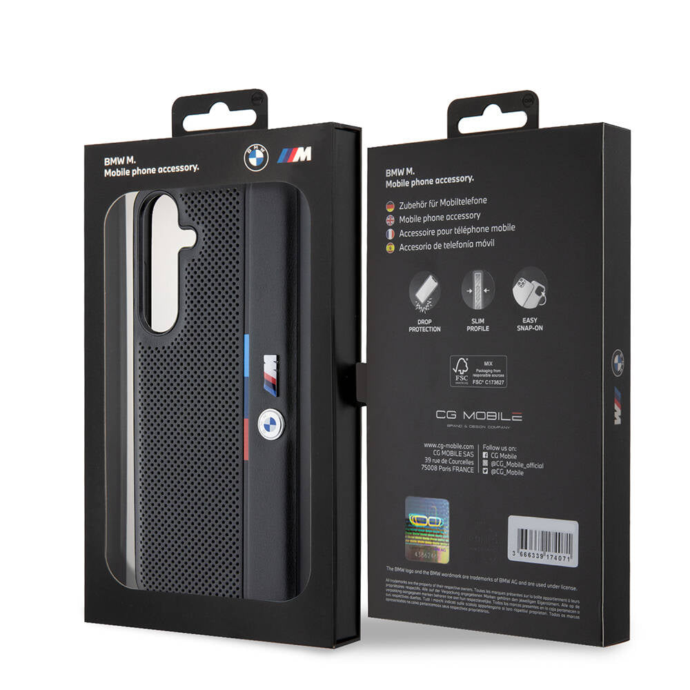 Galaxy S24 Plus Kılıf BMW Orjinal Lisanslı M Logolu Üç Renk Çizgili Delikli Detail Line Kapak