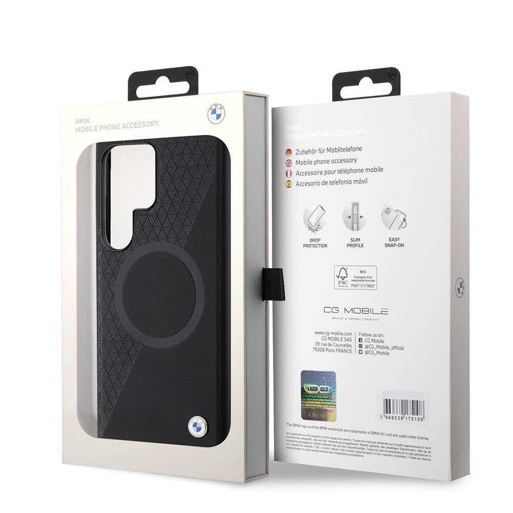 Galaxy S24 Ultra Kılıf BMW Orjinal Lisanslı M-safe Şarj Özellikli Yarım Dokulu Circle Leather Kapak