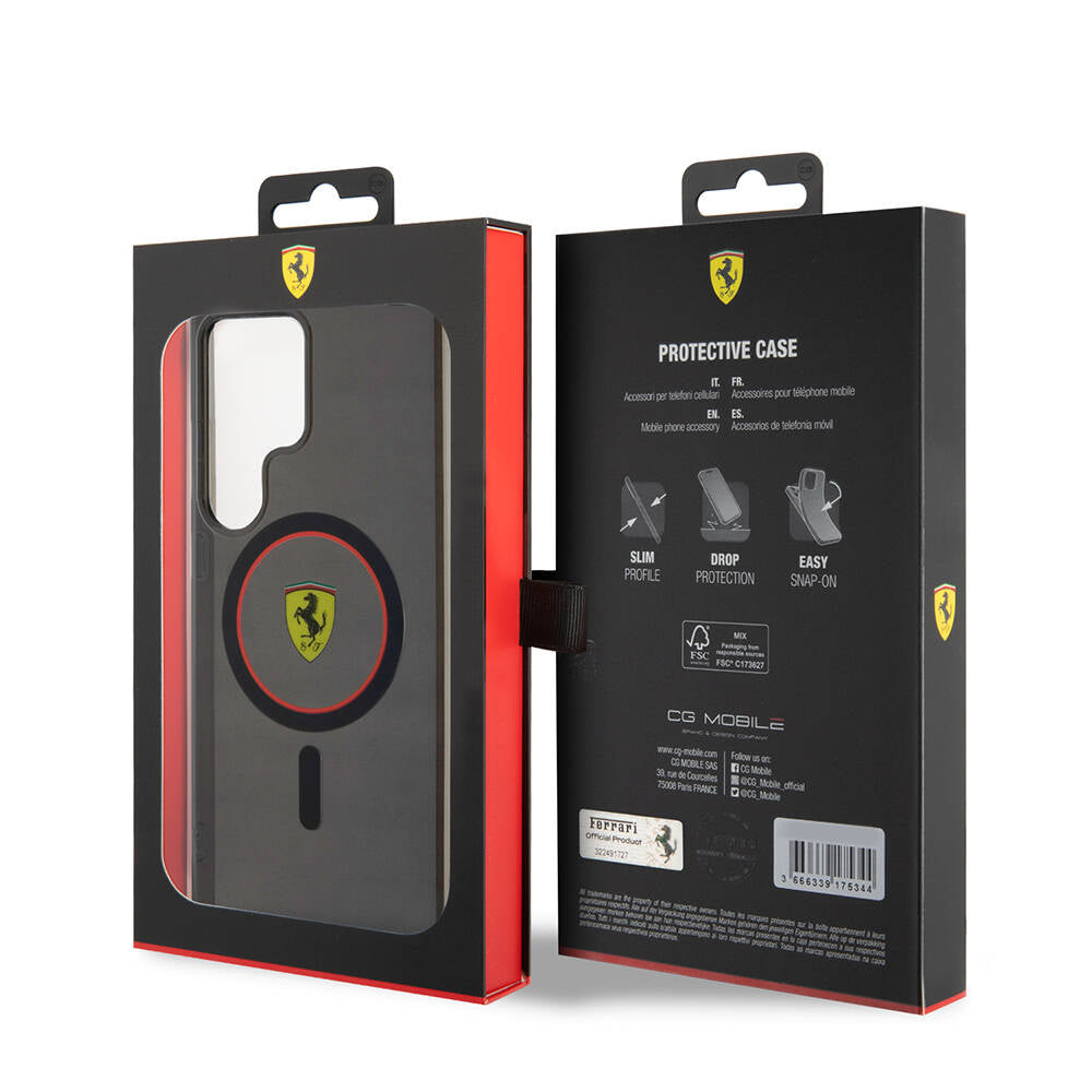 Galaxy S24 Ultra Kılıf Ferrari Orjinal Lisanslı M-safe Şarj Özellikli Füme İç Yüzey Circle Line Kapak