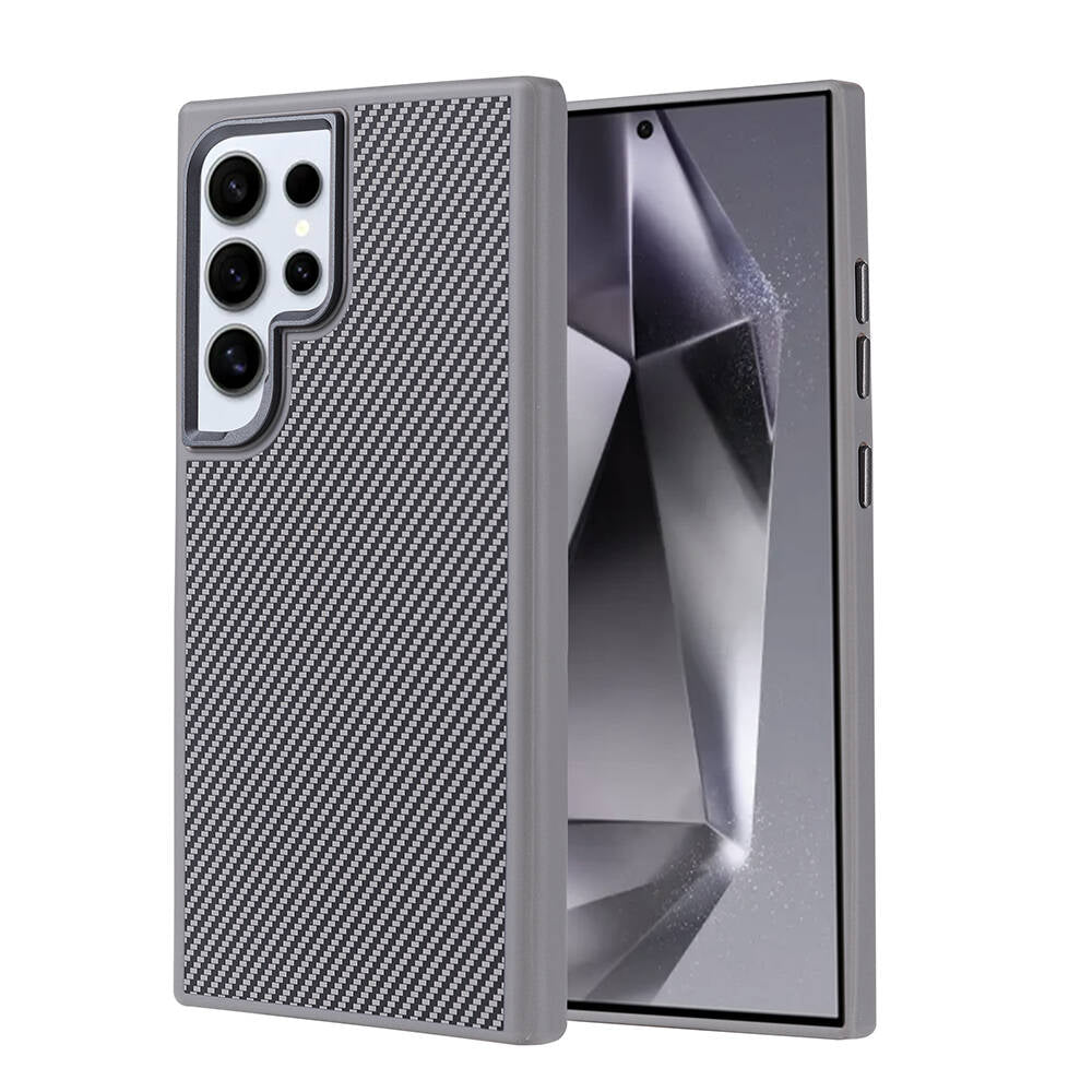 Galaxy S24 Ultra Kılıf M-safe Şarj Özellikli Karbon Fiber Görünümlü Zore Troy Kapak