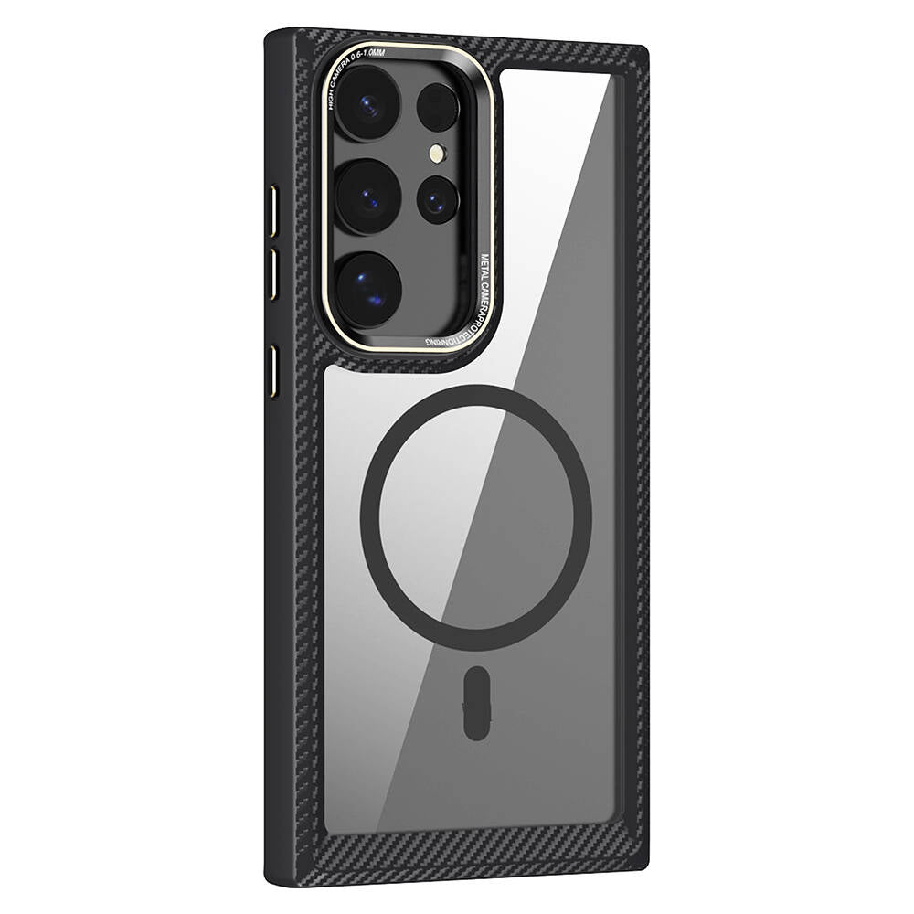 Galaxy S24 Ultra Kılıf M-safe Şarj Özellikli Sert PC Karbon Fiber Kenar Tasarımlı Zore Libero Kapak