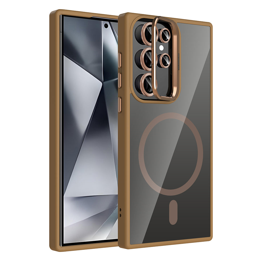 Galaxy S24 Ultra Kılıf Standlı ve Kamera Lens Hediyeli M-Safe Şarj Özellikli Zore Etro Kapak