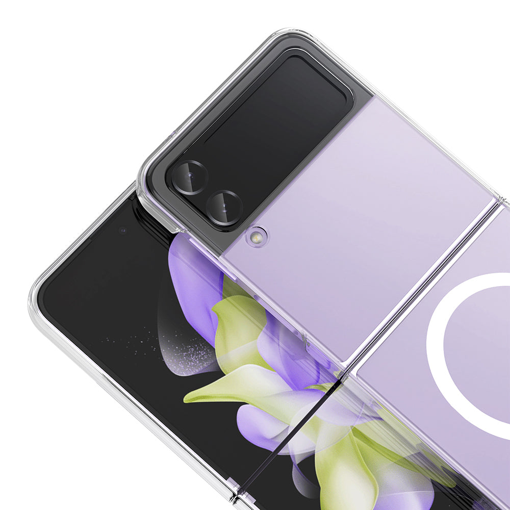 Galaxy Z Flip 4 Kamera Korumalı M-Safe Şarj Özellikli Şeffaf Zore London Sert PC Kapak