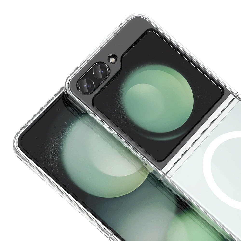 Galaxy Z Flip 5 Kamera Korumalı M-Safe Şarj Özellikli Şeffaf Zore London Sert PC Kapak