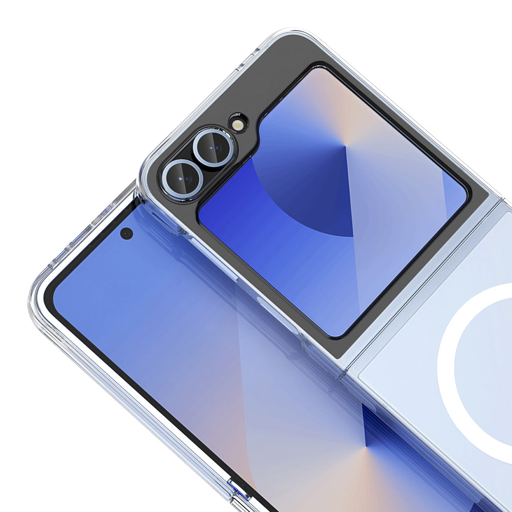 Galaxy Z Flip 6 Kamera Korumalı M-Safe Şarj Özellikli Şeffaf Zore London Sert PC Kapak