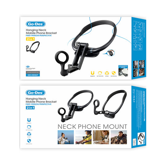 Go Des GD-HD827 2in1 Eller Serbest Magnetik Boyun Askılı Telefon Tutucu