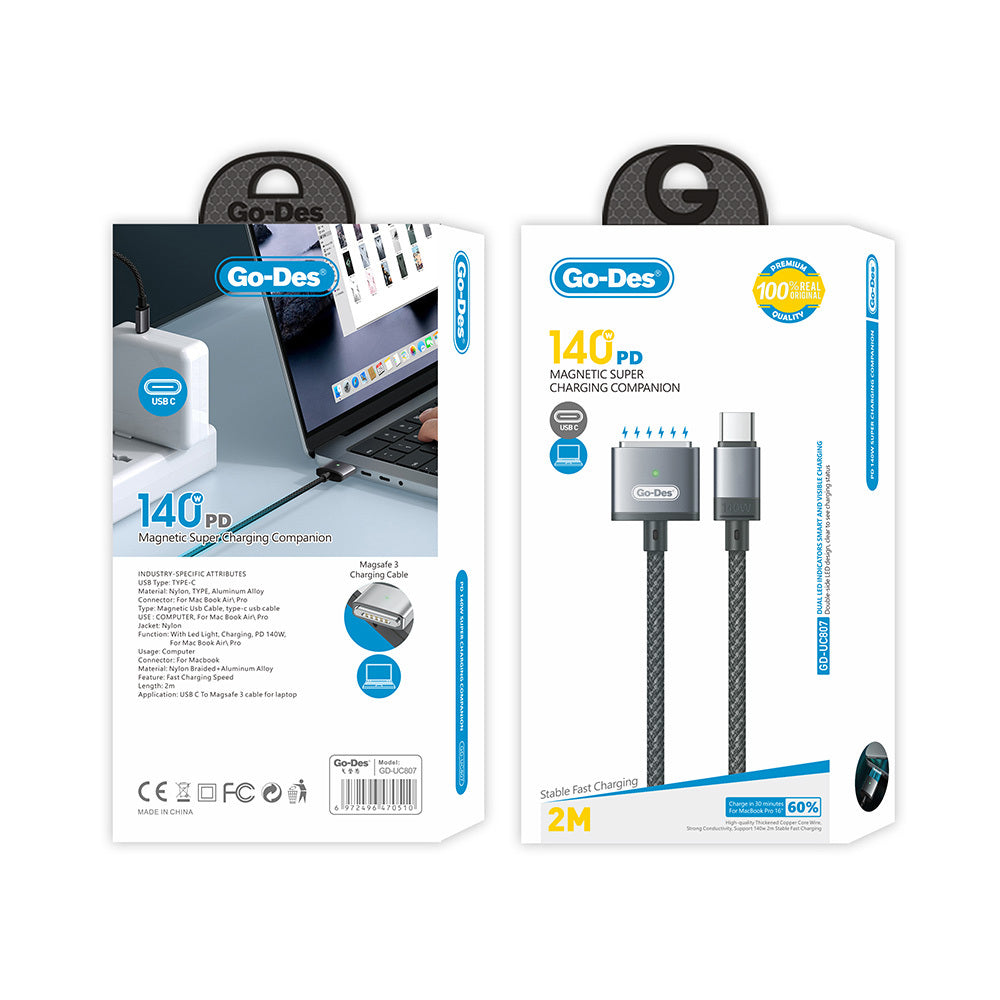 Go Des GD-UC807 Type-C - M-safe 3 Macbook Şarj Kablosu 140W 2 Metre
