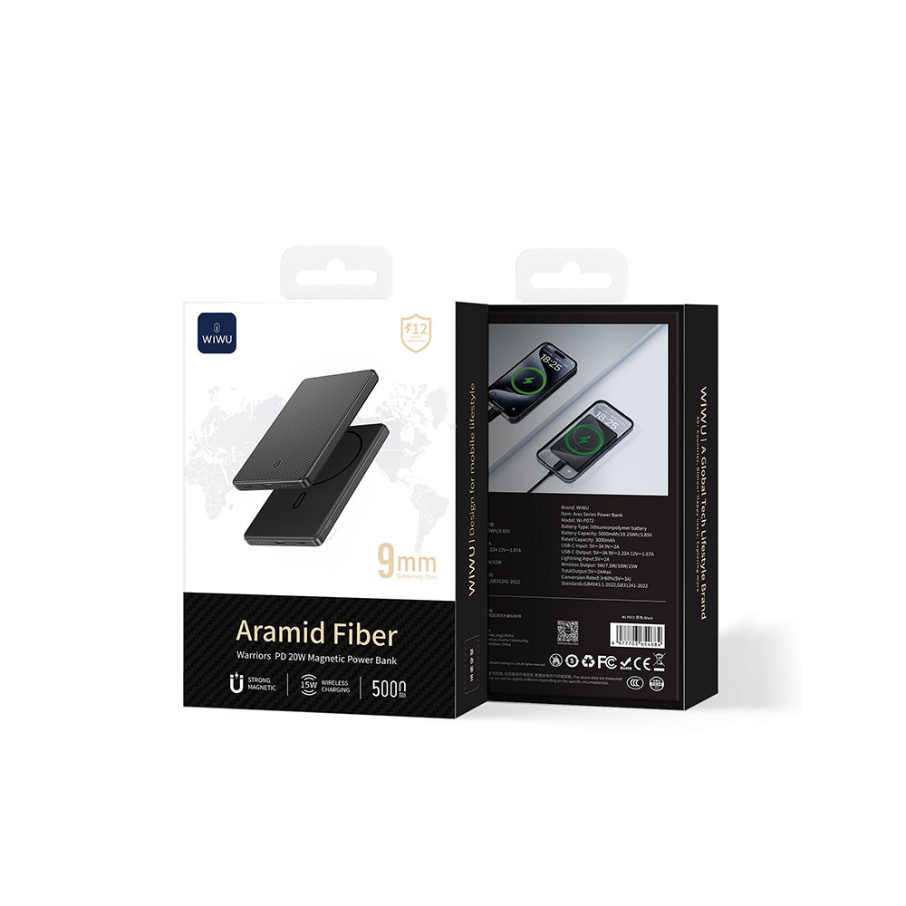 Wiwu Wi-P072 PD 20W M-safe Şarj Özellikli Ultra İnce Aramid Fiber Powerbank 15W 5000mAh