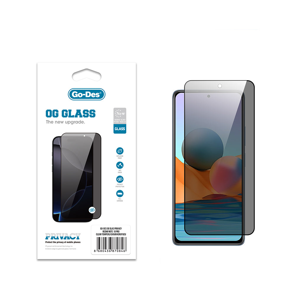 Xiaomi Redmi Note 10 Pro Go Des OG Glass Privacy Antistatik Temperli Cam Ekran Koruyucu