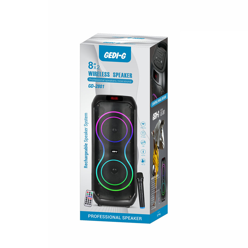 Zore GD-2801 Dijital LED Göstergeli Mikrofonlu RGB TWS Çift 8 inç Stereo Bass Kablosuz Karaoke Hoparlör