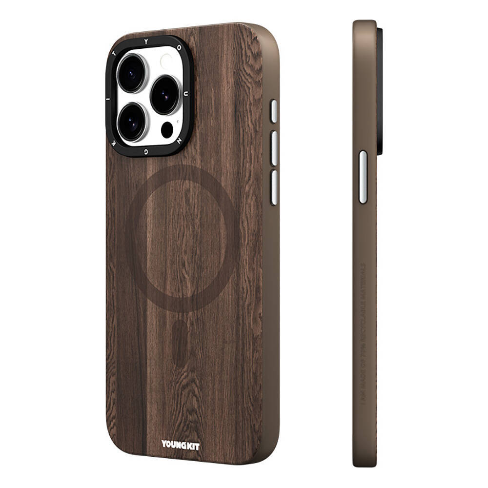 Apple iPhone 14 Pro Kılıf Magsafe Şarj Özellikli Sararmaya Dayanıklı Youngkit Wood Forest Serisi Kapak - 4