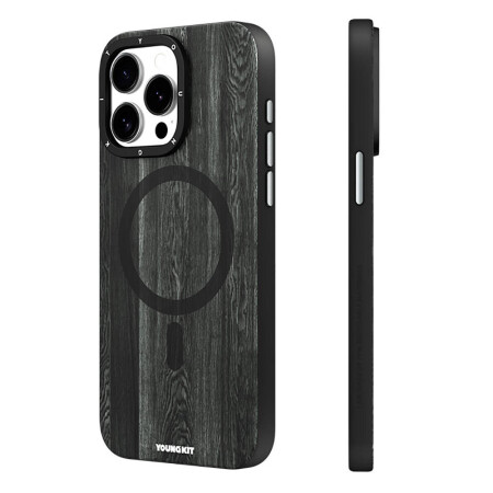 Apple iPhone 14 Pro Max Kılıf Magsafe Şarj Özellikli Sararmaya Dayanıklı Youngkit Wood Forest Serisi Kapak - 4
