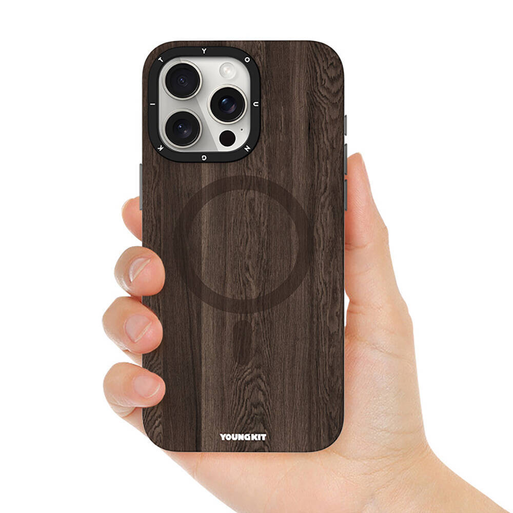 Apple iPhone 14 Pro Max Kılıf Magsafe Şarj Özellikli Sararmaya Dayanıklı Youngkit Wood Forest Serisi Kapak - 5