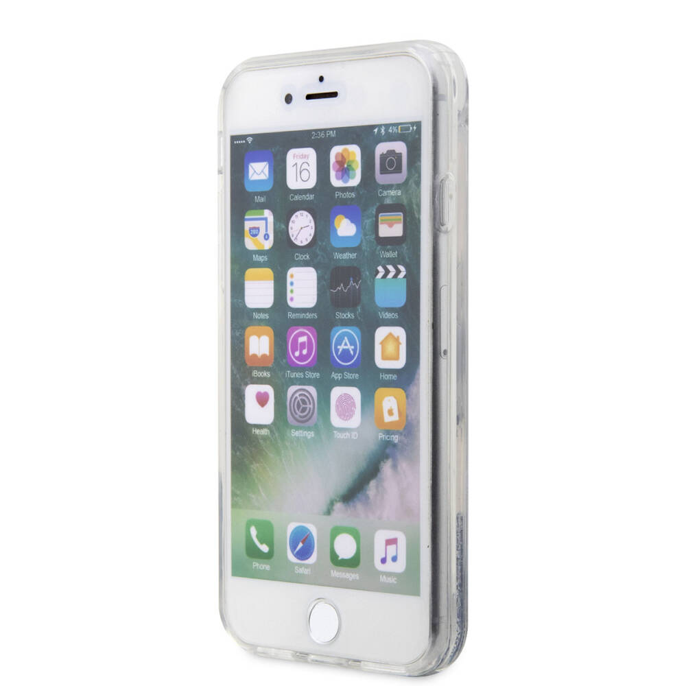 Apple iPhone SE 2022 Kılıf Karl Lagerfeld Sıvılı Simli Karl Head Dizayn Kapak - 3