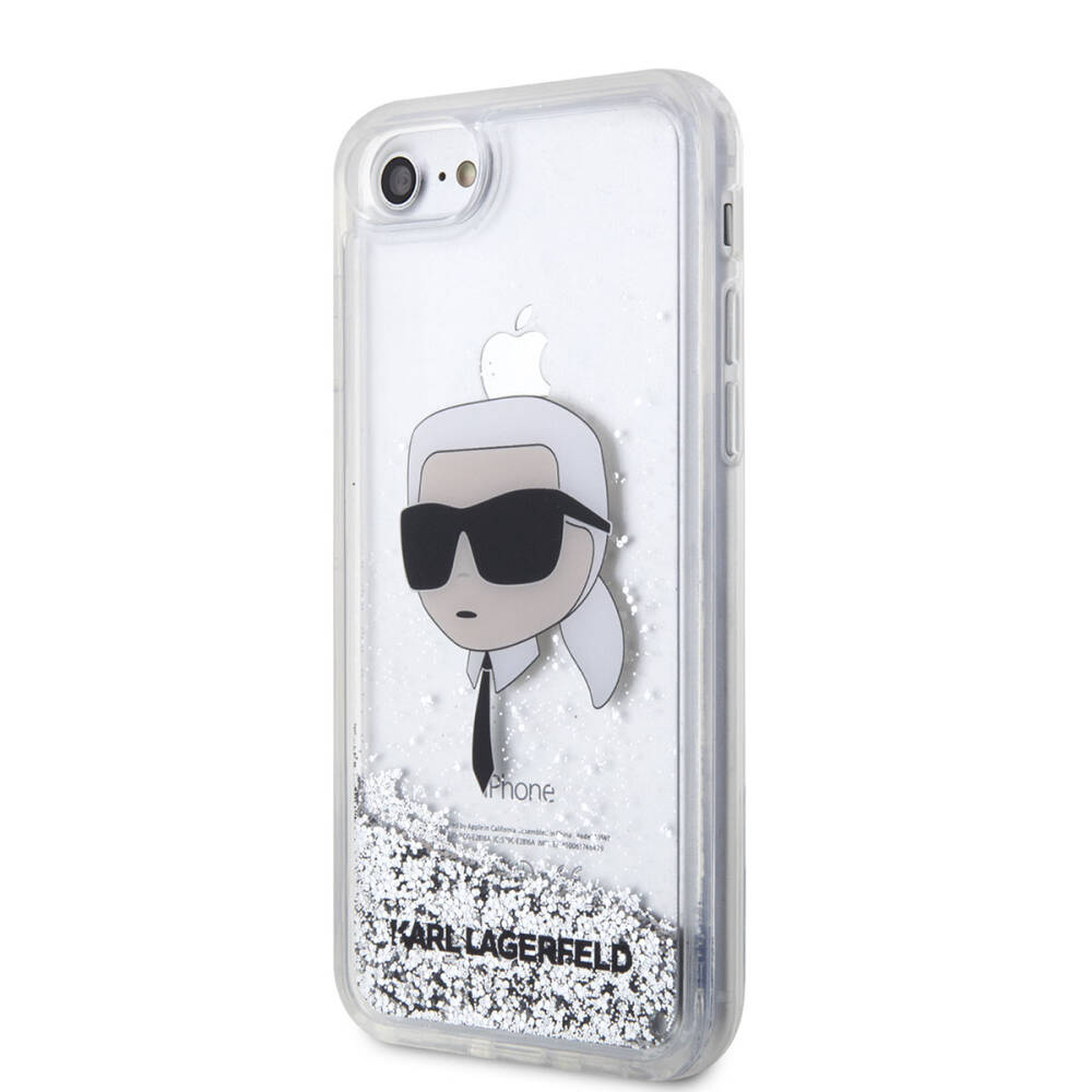 Apple iPhone SE 2022 Kılıf Karl Lagerfeld Sıvılı Simli Karl Head Dizayn Kapak - 6