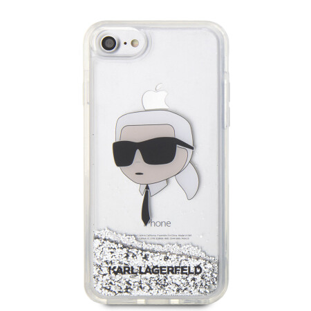 Apple iPhone SE 2022 Kılıf Karl Lagerfeld Sıvılı Simli Karl Head Dizayn Kapak - 7