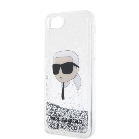 Apple iPhone SE 2022 Kılıf Karl Lagerfeld Sıvılı Simli Karl Head Dizayn Kapak - 8