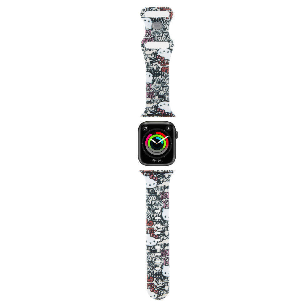 Apple Watch 38mm Hello Kitty Orjinal Lisanslı Etiket Graffiti Silikon Kordon - 1