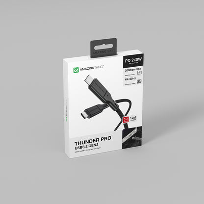 Amazingthing Thunder Pro USB3.2 Gen2 PD3.1 Port Korumalı Type-C to Type-C Kablo 120cm 240W 4K@60Hz