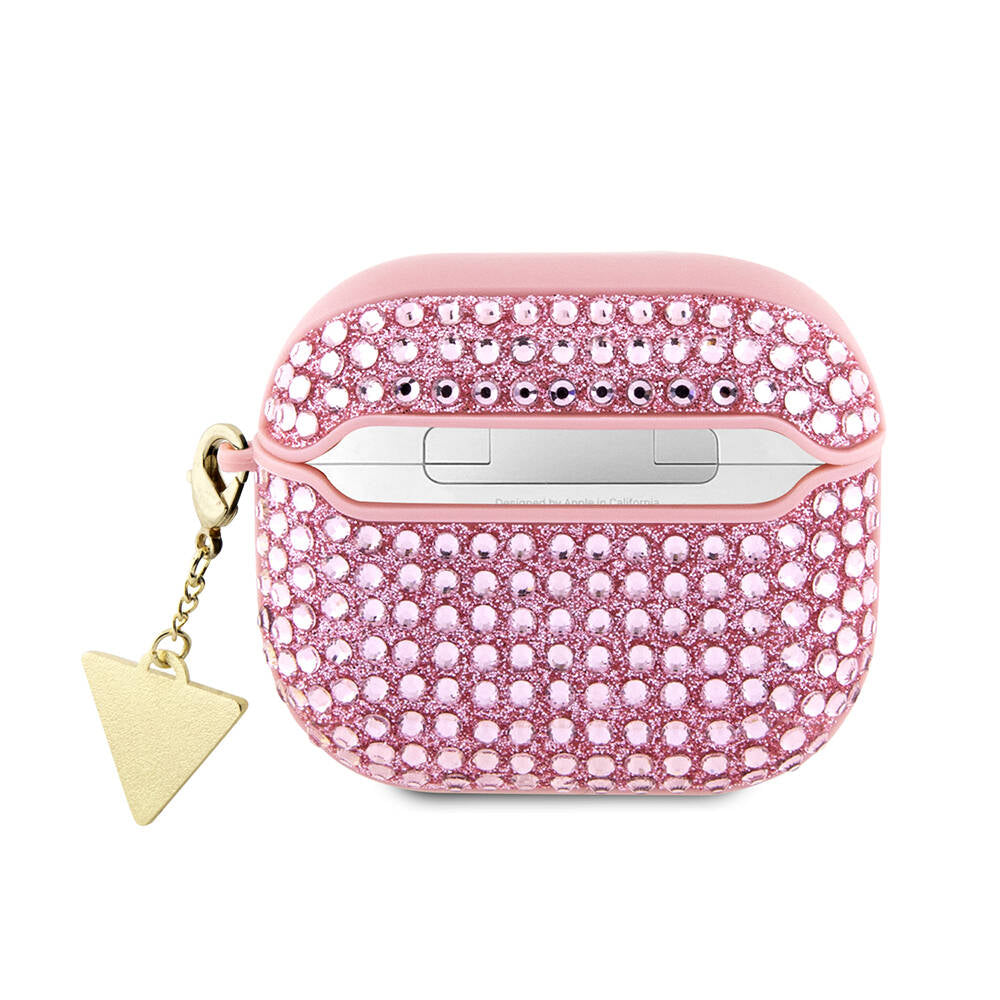 Airpods 3. Nesil Kılıf Guess Orjinal Lisanslı Parıltılı Taş Kaplamalı Üçgen Logo Süs Zincirli Kapak