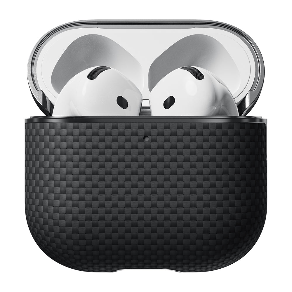 Airpods 4 Kılıf 1500D Aramid Fiber Pitaka Ultra-Slim Classic Serisi Black-Grey Twill Kapak