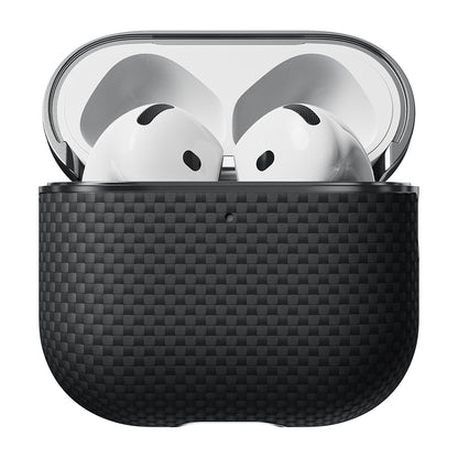 Airpods 4 Kılıf 1500D Aramid Fiber Pitaka Ultra-Slim Classic Serisi Black-Grey Twill Kapak