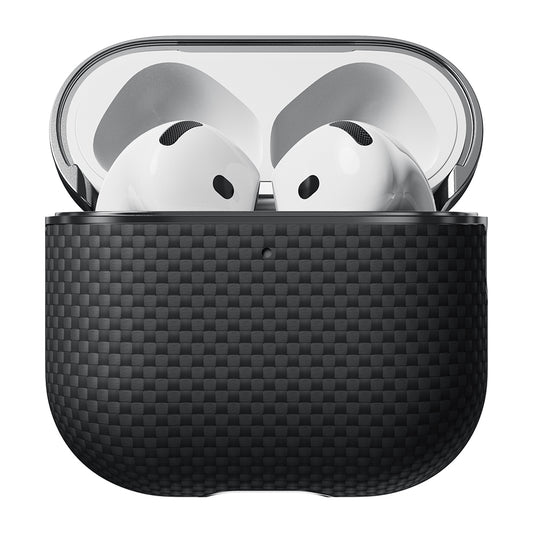 Airpods 4 Kılıf 1500D Aramid Fiber Pitaka Ultra-Slim Classic Serisi Black-Grey Twill Kapak