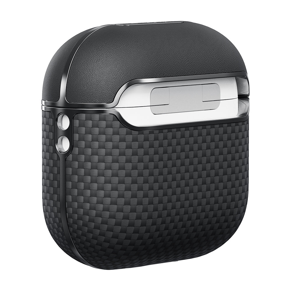 Airpods 4 Kılıf 1500D Aramid Fiber Pitaka Ultra-Slim Classic Serisi Black-Grey Twill Kapak