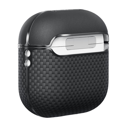 Airpods 4 Kılıf 1500D Aramid Fiber Pitaka Ultra-Slim Classic Serisi Black-Grey Twill Kapak